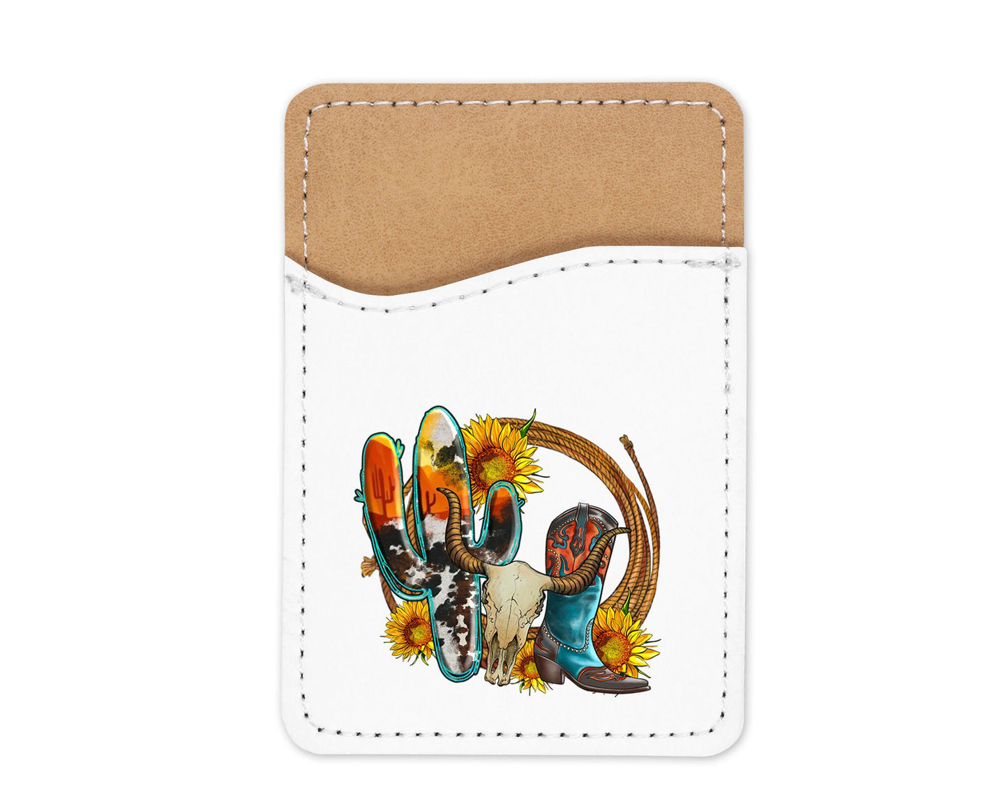 Cartera para teléfono con calavera de vaca y botas de cactus, tarjetero para tarjetas de crédito