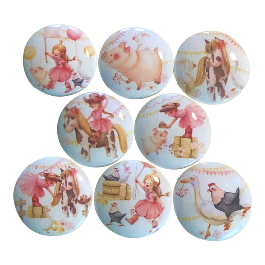 Set of 8 Cowgirl Party Print Wood Cabinet Knobs