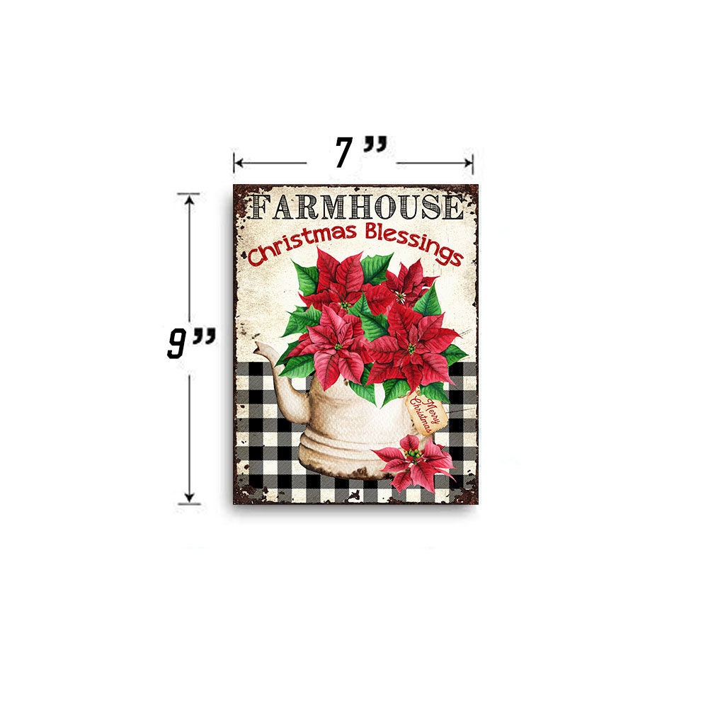 Red Poinsettia Christmas Blessings Printed Handmade Wood Sign