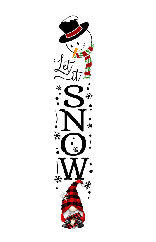 24 Inch (2 Foot Tall) Snowman and Gnome Let it Snow Vertical Wood Sign