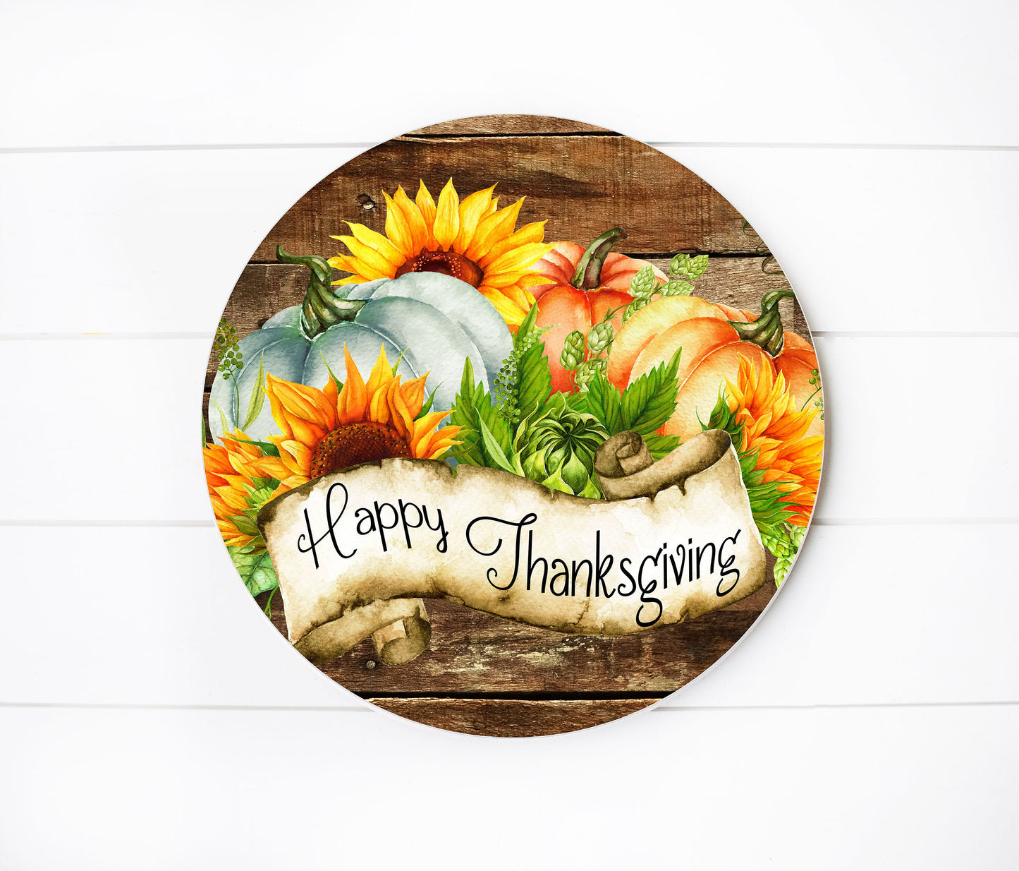 Happy Thanksgiving Fall Round Printed Handmade Wood Sign