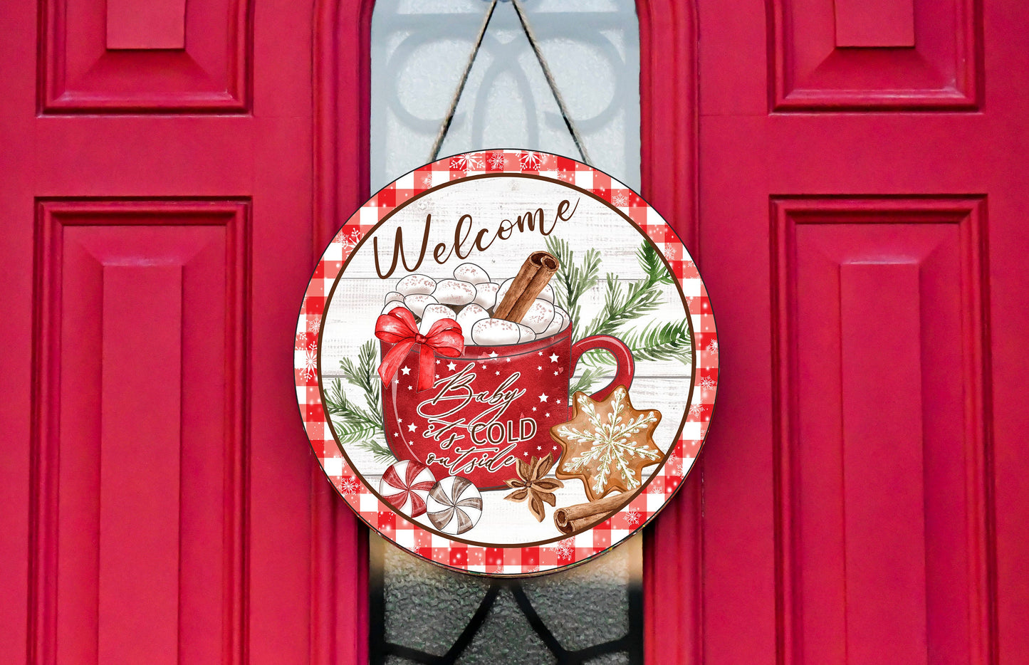Welcome Baby it's Cold Outside Round Printed Handmade Wood Sign
