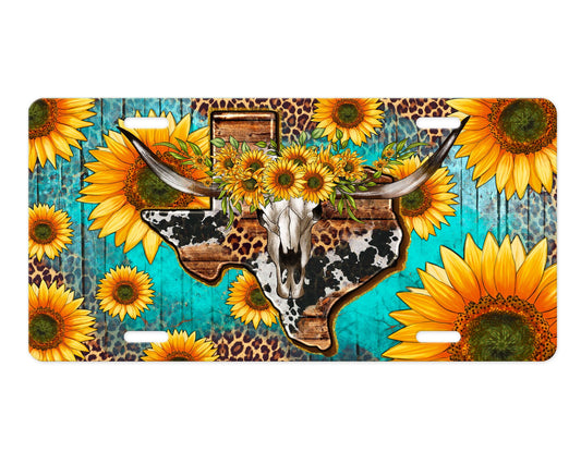 Texas Longhorn Sunflowers Aluminum Front License Plate