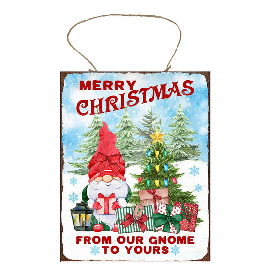 Merry Christmas from Our Gnome to Yours Printed Handmade Wood Sign (7" x 9")