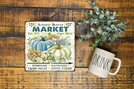 Autumn Breeze Market Fall Printed Handmade Wood  Mini Sign