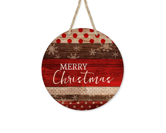 Red Wood Merry Christmas Round Printed Handmade Wood Sign (8" or 12")
