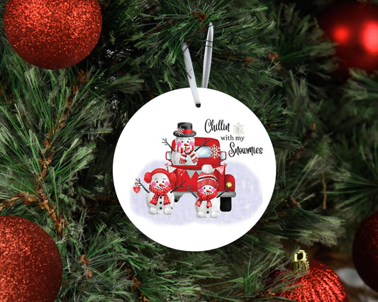 Chillin' with my Snowmies Truck Ceramic Christmas Ornament