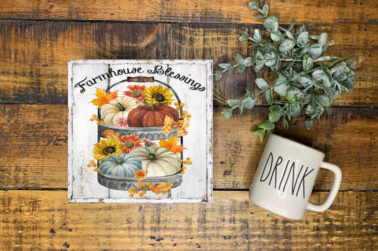 Farmhouse Blessings Fall Printed Handmade Wood  Mini Sign
