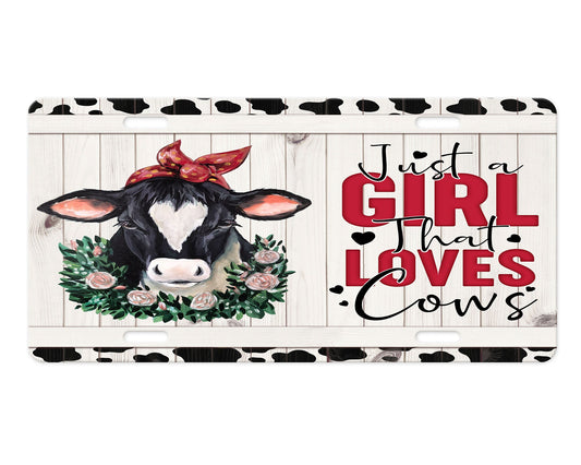 Placa de matrícula frontal de aluminio Just a Girl That Loves Cows