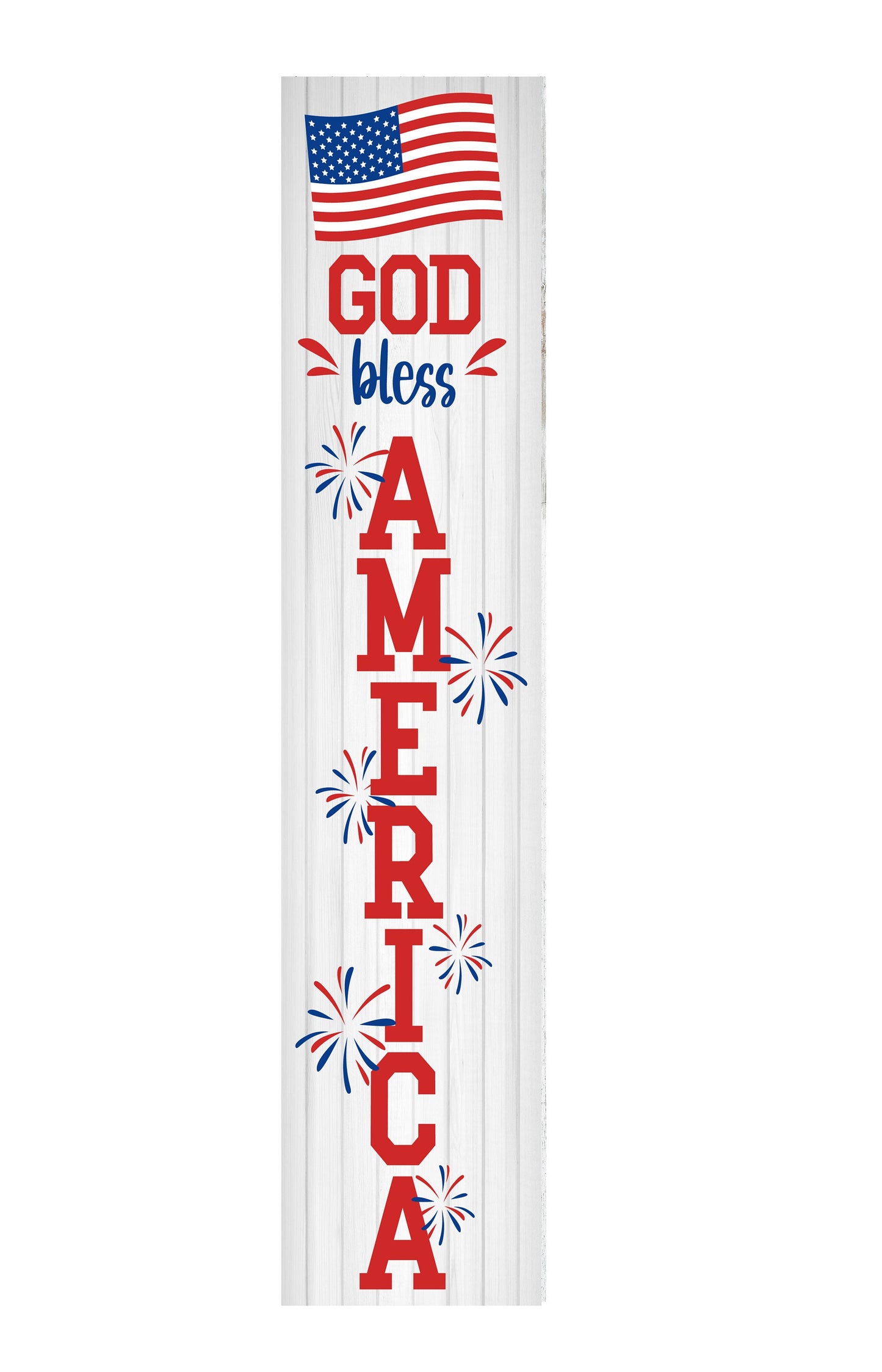 24 Inch (2 Foot Tall) God Bless America Patriotic Vertical Wood Print Sign