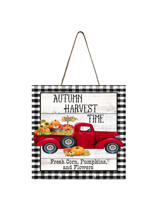 Autumn Harvest Time Fall Printed Handmade Wood  Mini Sign