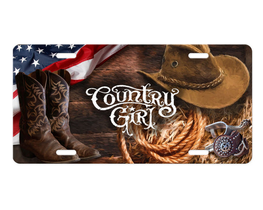 Placa de matrícula frontal de aluminio Country Girl Cowgirl