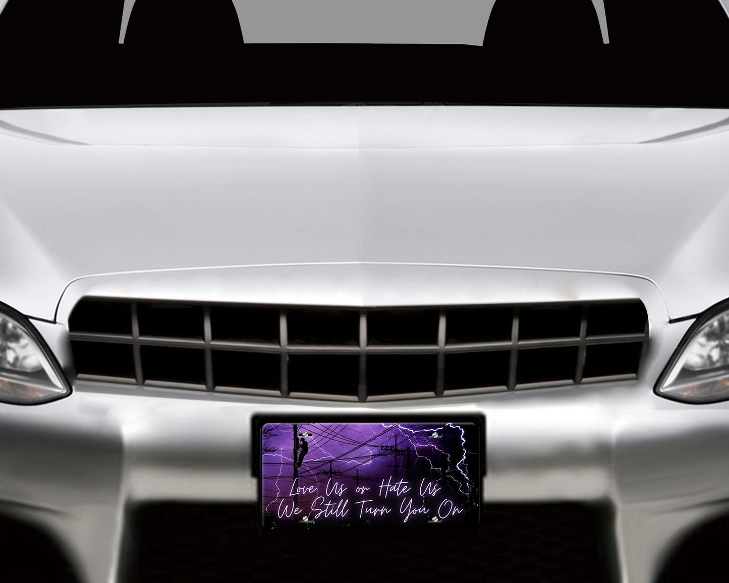 Lineman Love Us or Hate Us We Turn You On Aluminum Front License Plate