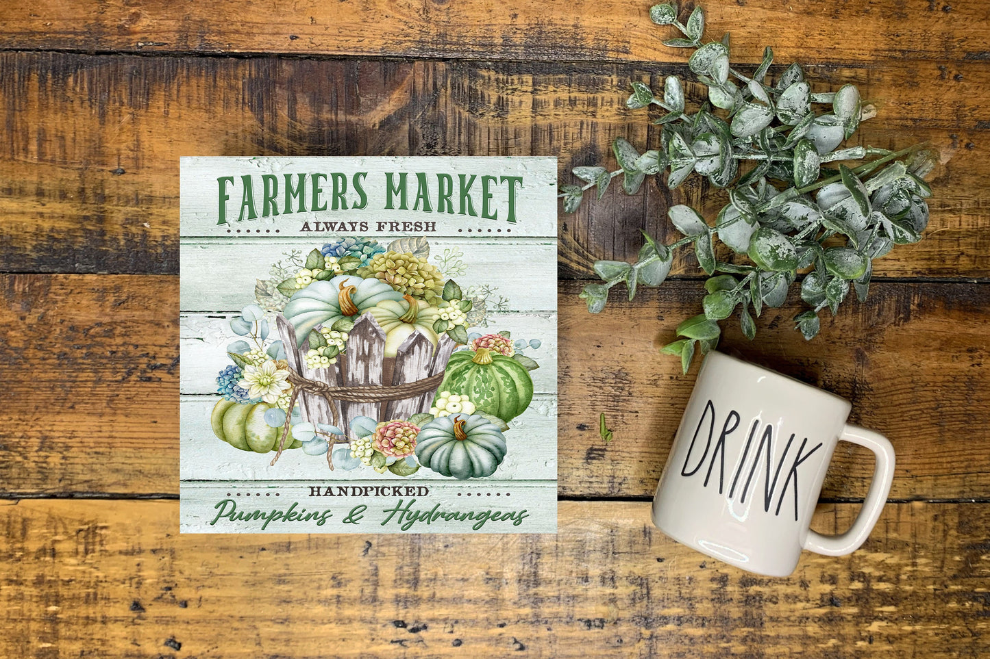 Farmers Market Pumpkins and Hydrangeas Fall Printed Handmade Wood  Mini Sign