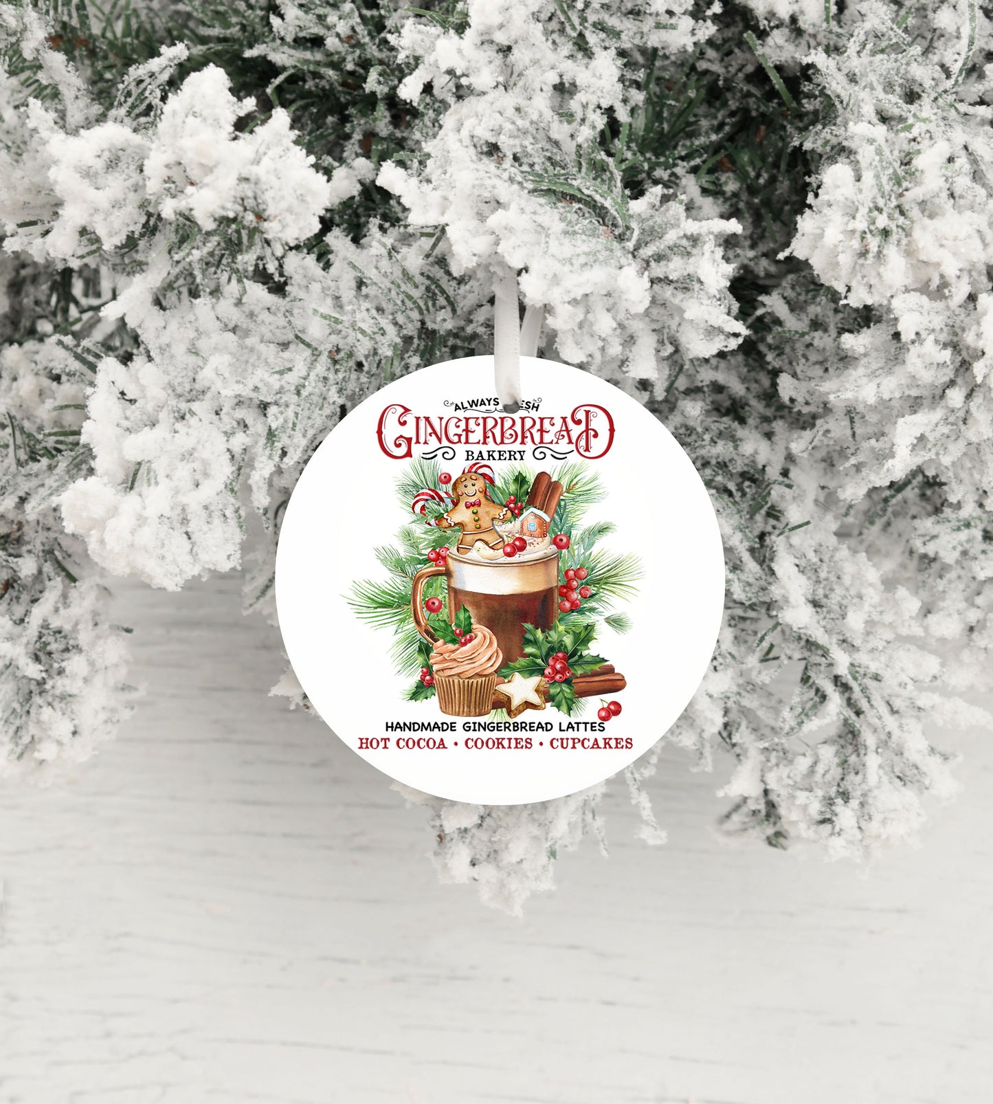 Gingerbread Bakery Round Ceramic Christmas Ornament