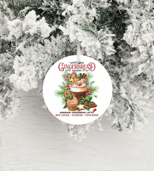 Gingerbread Bakery Round Ceramic Christmas Ornament