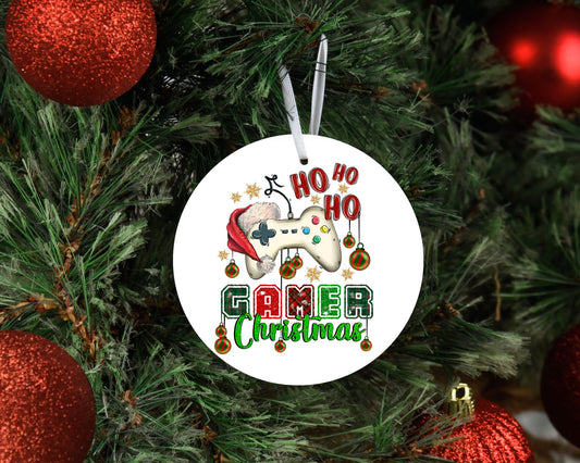 Ho Ho Gamer Round Ceramic Christmas Ornament