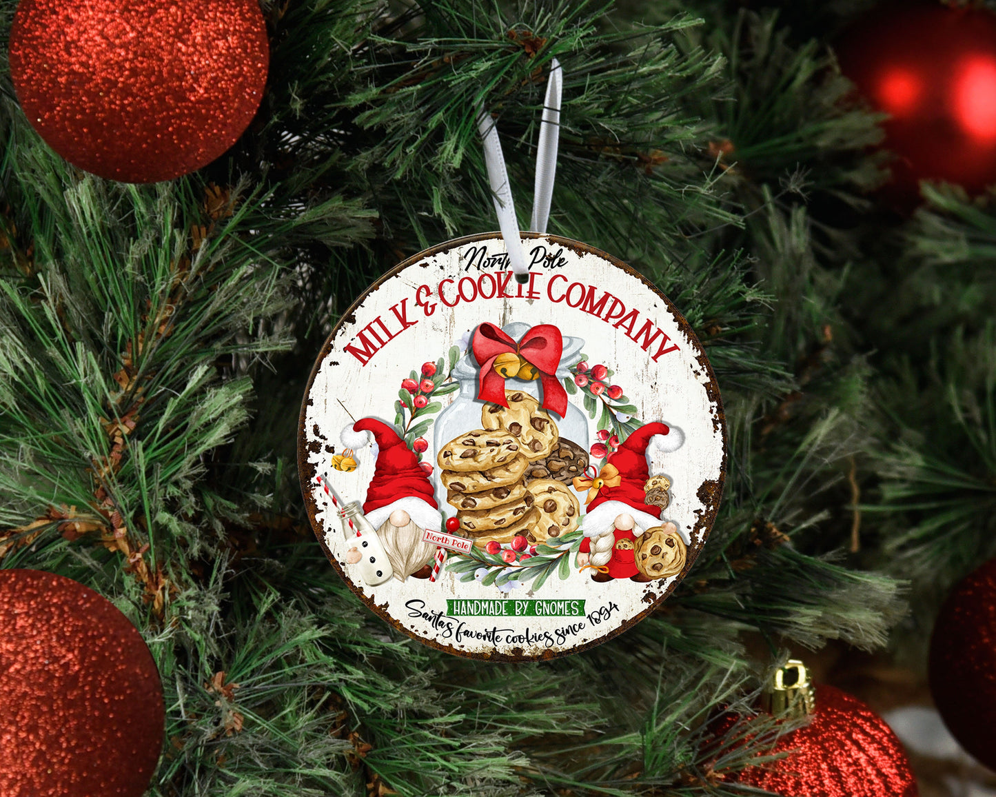 North Pole Milk and Cookie Co Round Ceramic Christmas Ornament