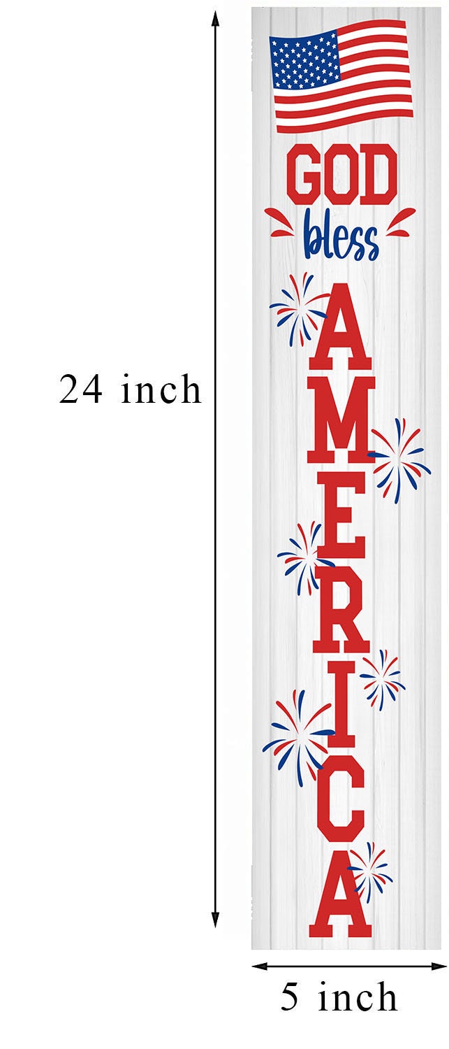 24 Inch (2 Foot Tall) God Bless America Patriotic Vertical Wood Print Sign