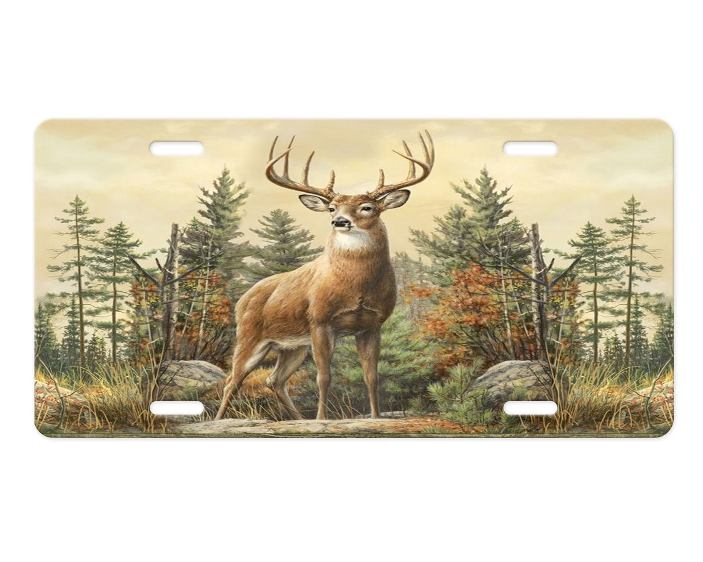 Stag Deer Print Aluminum Front License Plate