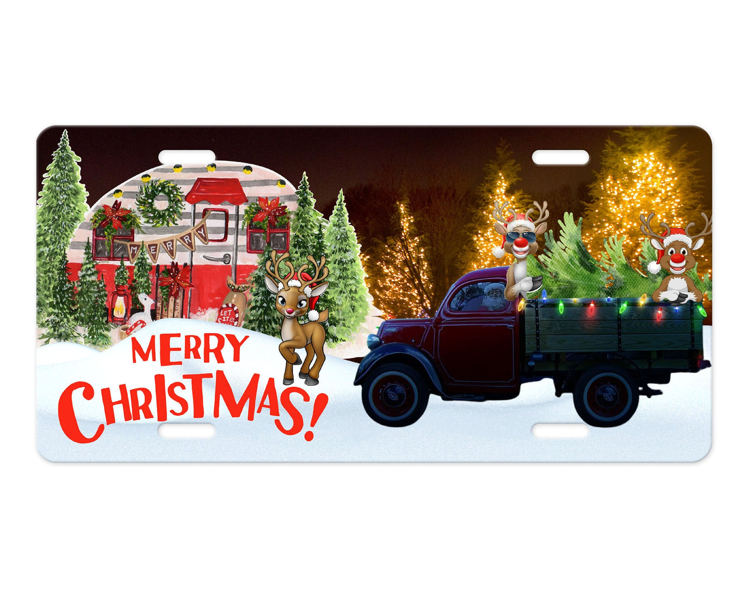 Christmas at the Camper Aluminum Front License Plate