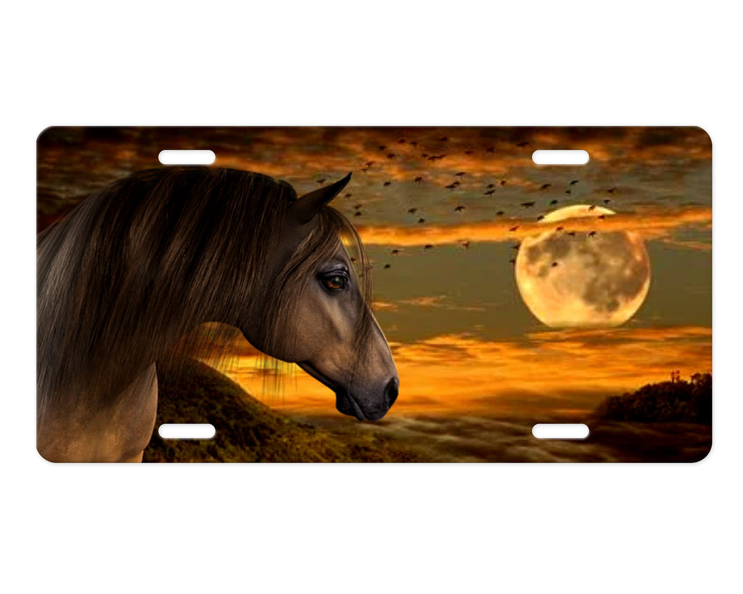 Horse and Full Moon Aluminum Front License Plate