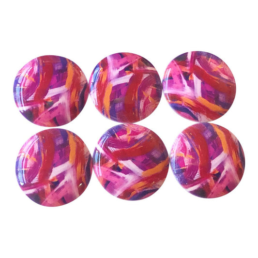 Set of 6 Pink Passion Abstract Print Wood Cabinet Knobs