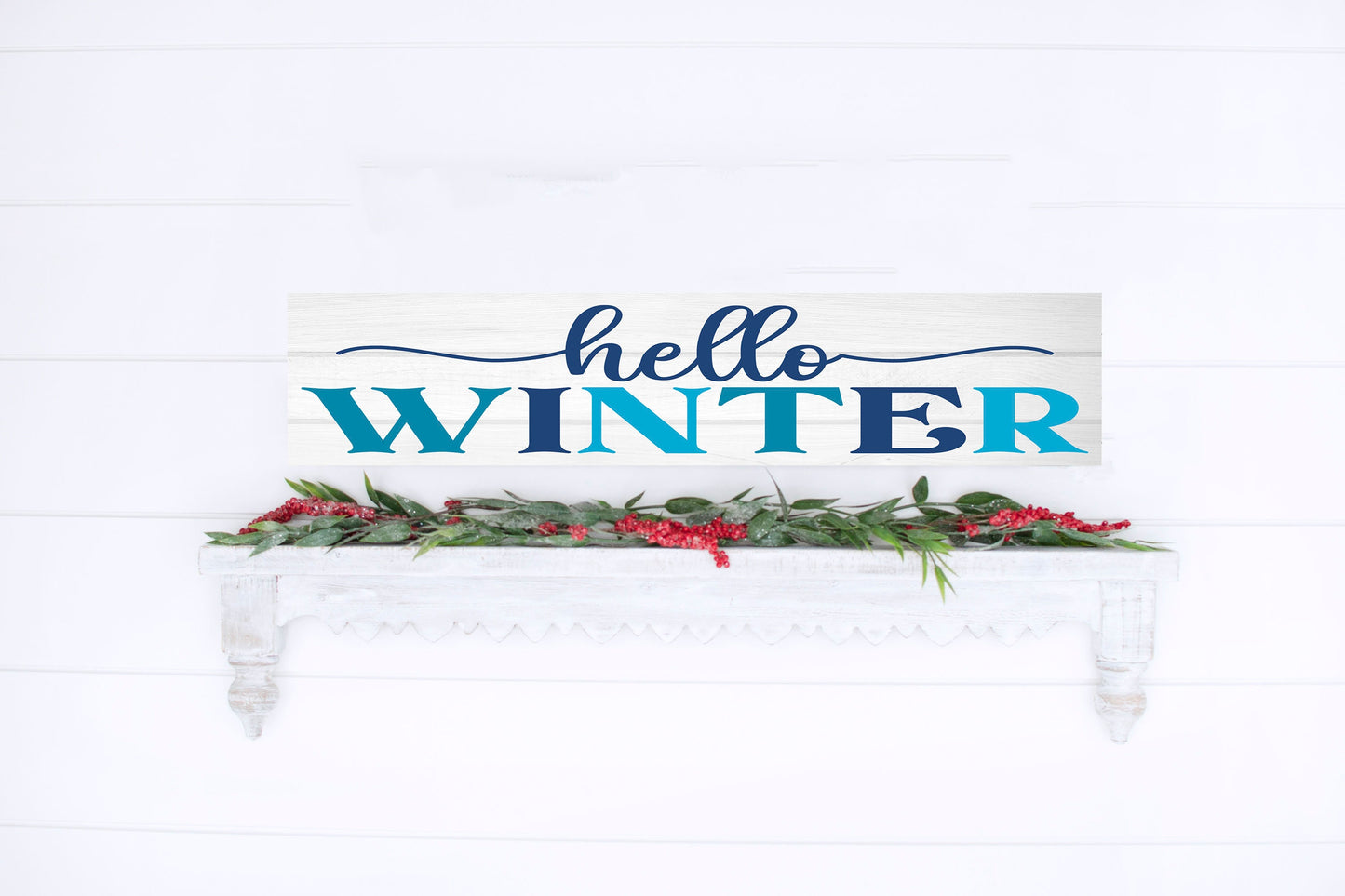 24 Inch Hello Winter Printed Handmade Wood Sign