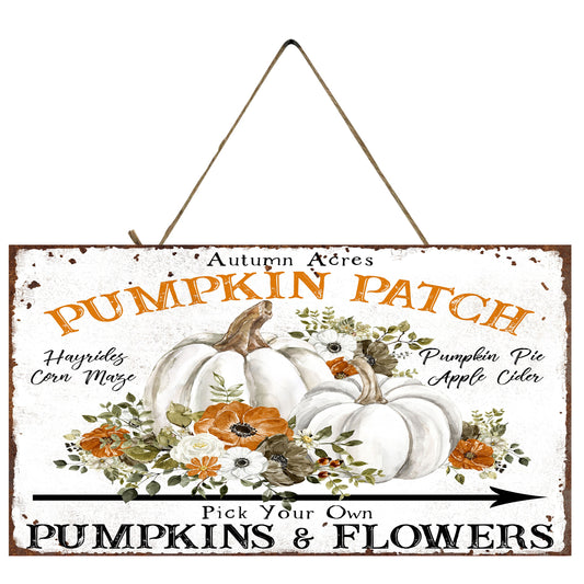 Autumn Acres Pumpkin Patch Otoño Impreso Letrero de madera hecho a mano