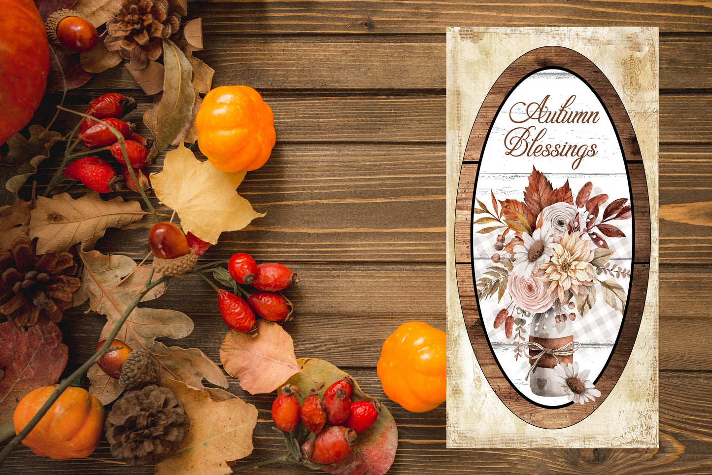 Autumn Blessings Floral Fall Printed Handmade Wood Sign