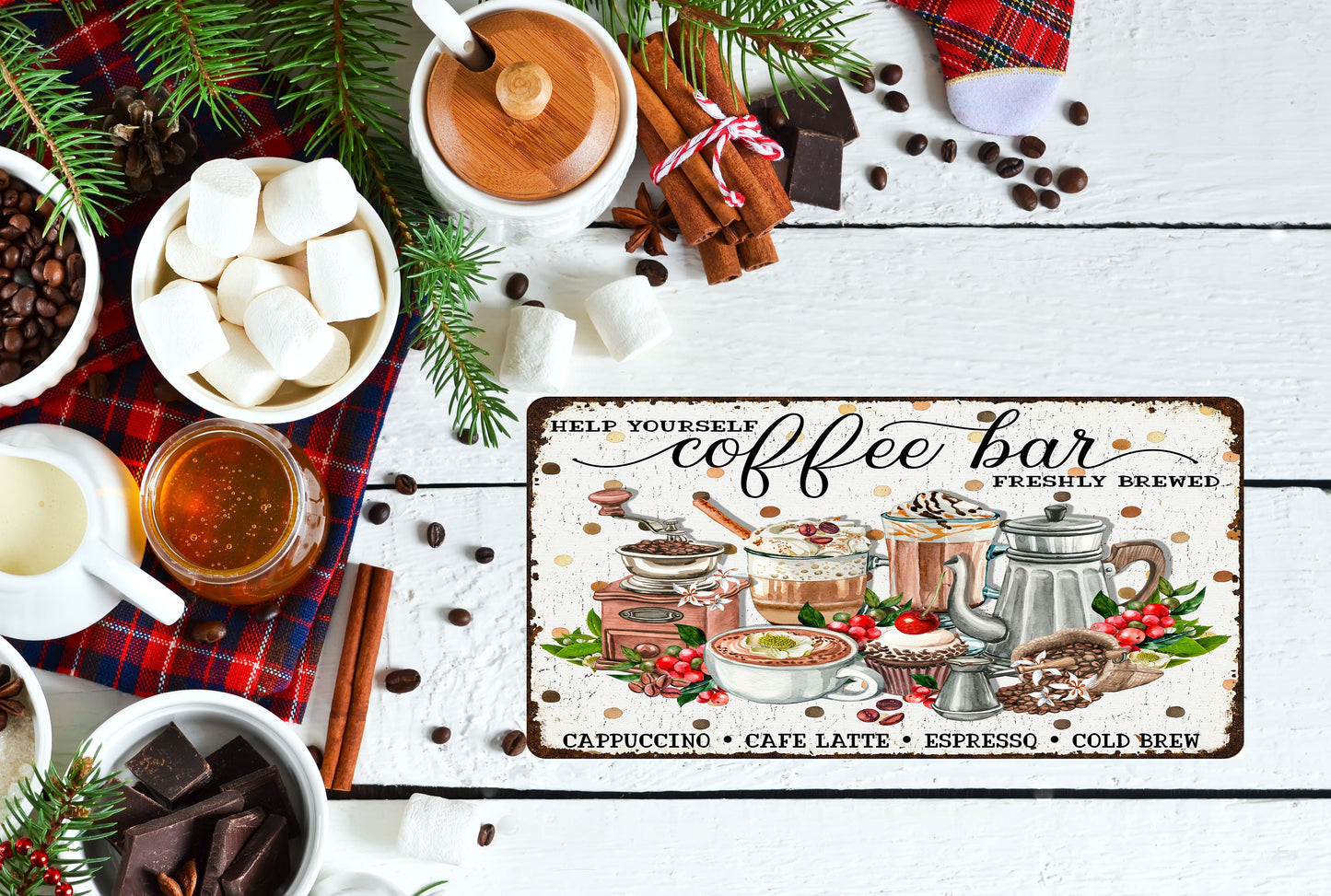 Coffee Bar Printed Handmade Wood Sign