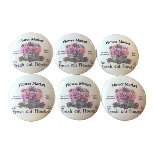 Set of 6 Lavender and Hydrangea Floral Print Wood Cabinet Knobs