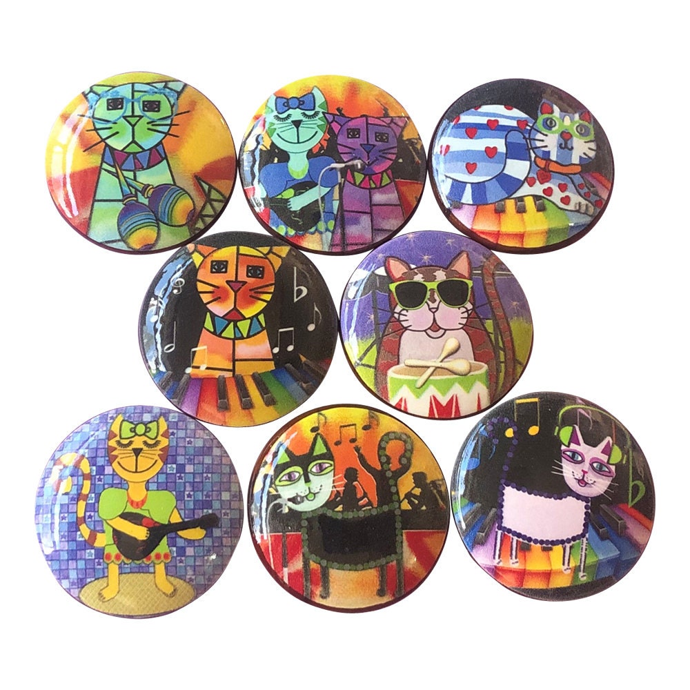 Set of 8 Cool Cats Musical Wood Cabinet Knobs