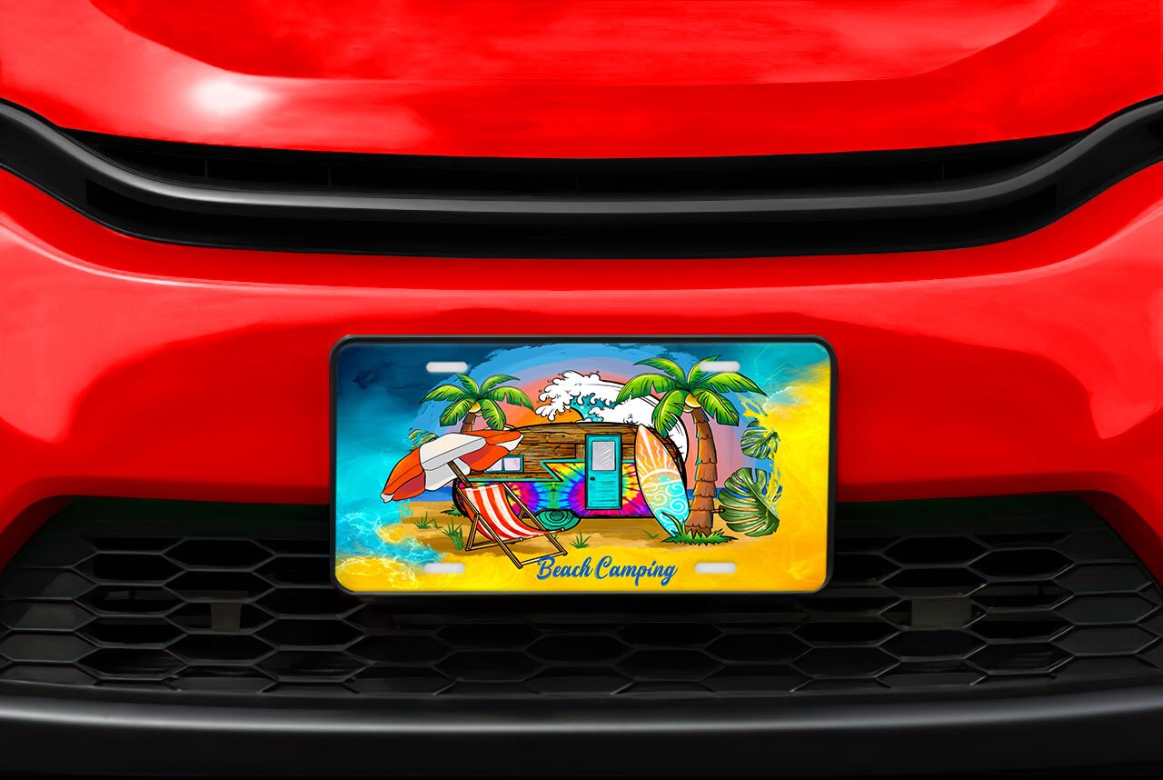 Beach Camping Aluminum Front License Plate