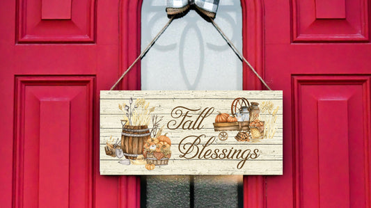 Bendiciones de otoño impreso letrero de madera hecho a mano