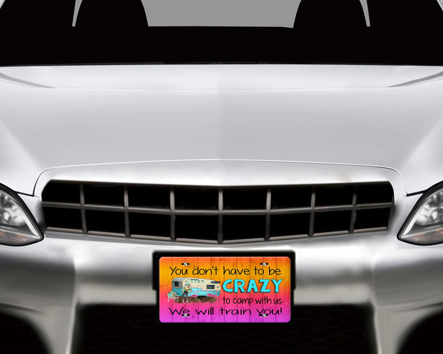 You Don't Have to be Crazy to Camp with Us We will Train You Aluminum Front License Plate