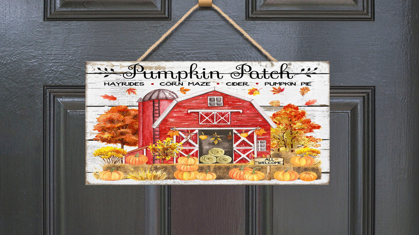 Red Barn Pumpkin Farm Fall Printed Handmade Wood Sign (10" x 5")