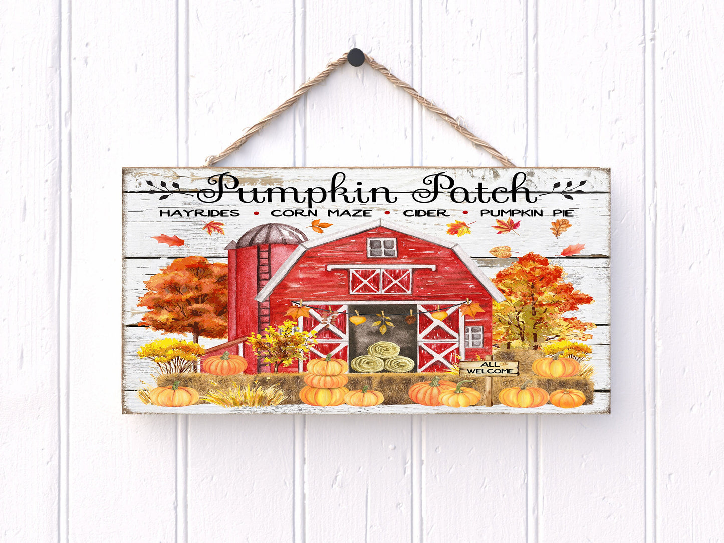 Red Barn Pumpkin Farm Fall Impreso Letrero de madera hecho a mano