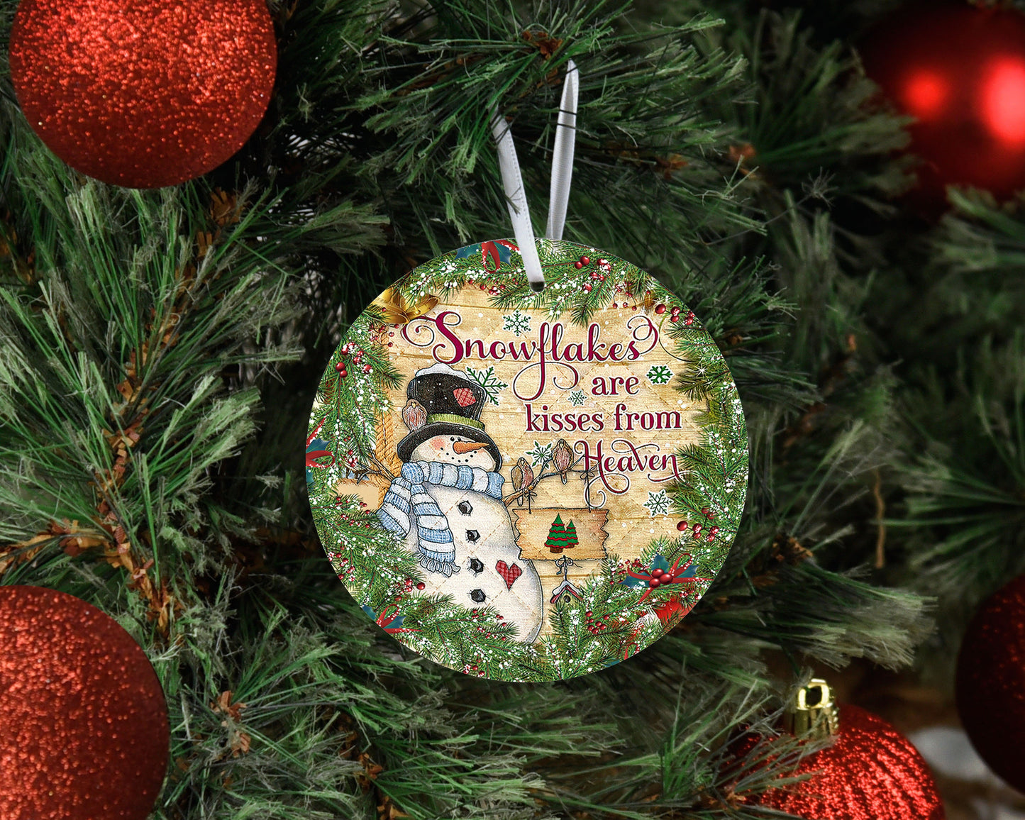 Snowflakes are Kisses From Heaven Round Ceramic Christmas Ornament