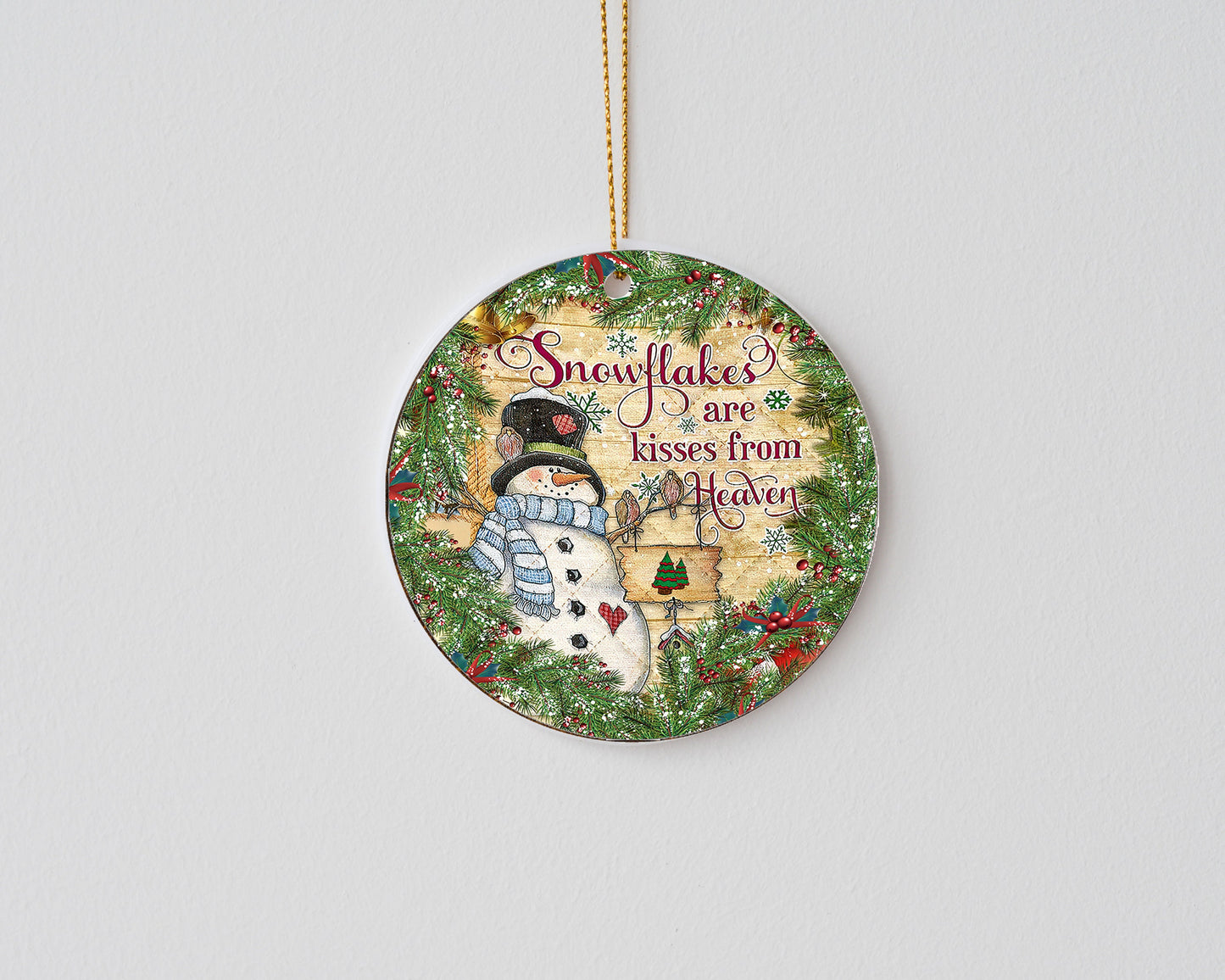 Snowflakes are Kisses From Heaven Round Ceramic Christmas Ornament