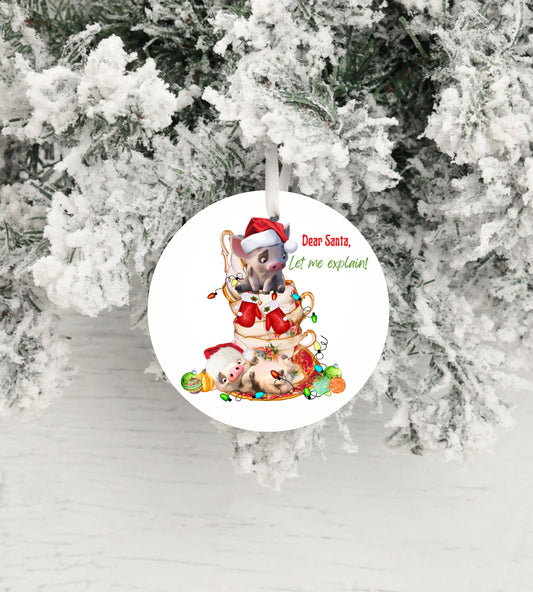 Deer Santa Let Me Explain Pigs Round Ceramic Christmas Ornament