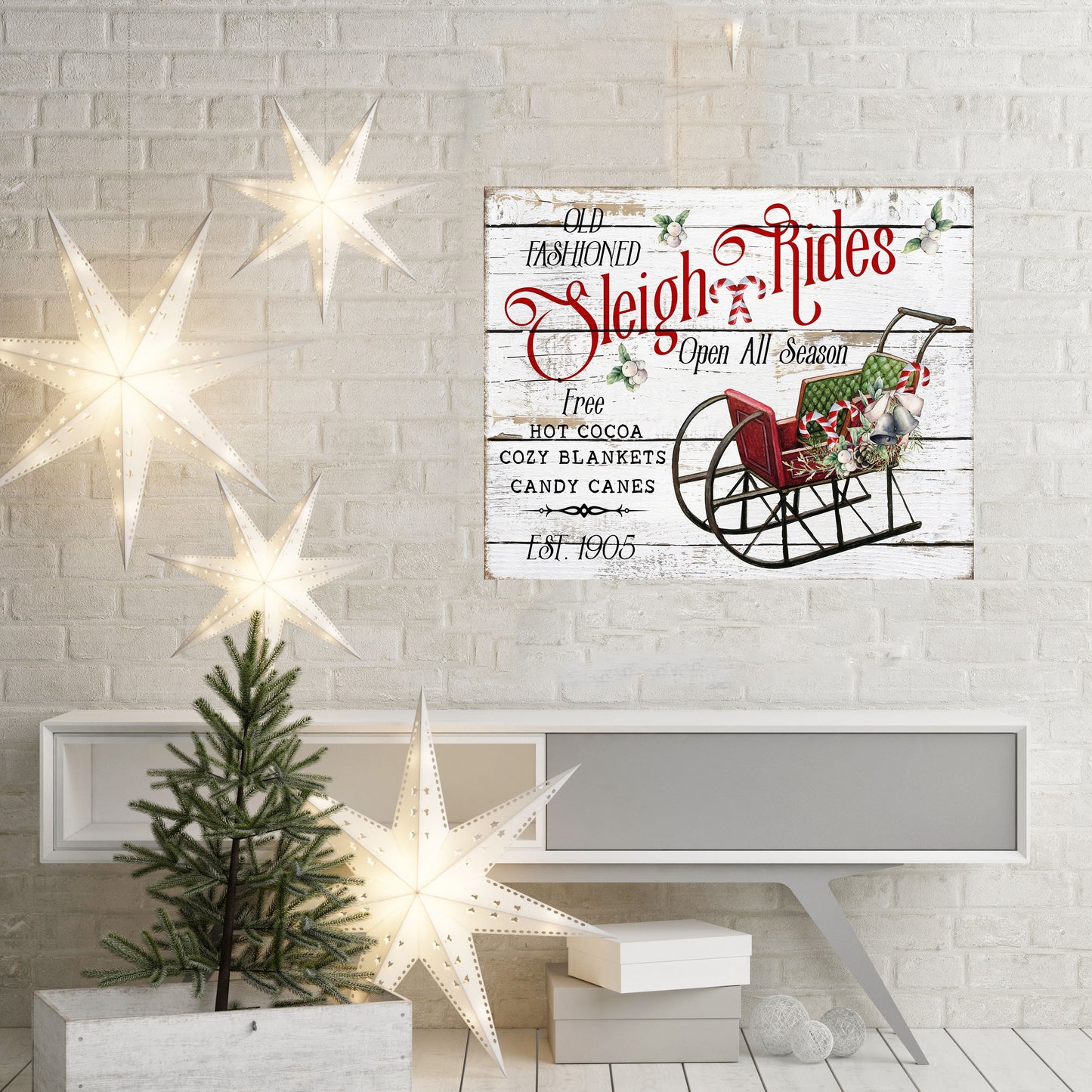 20x16 Old Fashioned Sleigh Rides Winter Chrstimas Wall Art Canvas Print