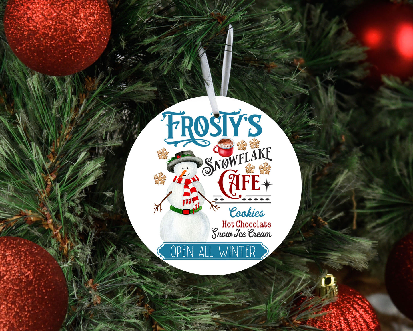 Frosty's Snowflake Cafe Round Ceramic Christmas Ornament