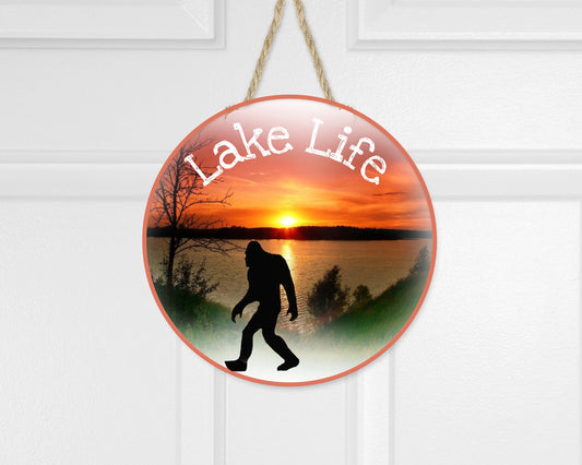Lake Life Bigfoot Round Printed Handmade Wood Sign