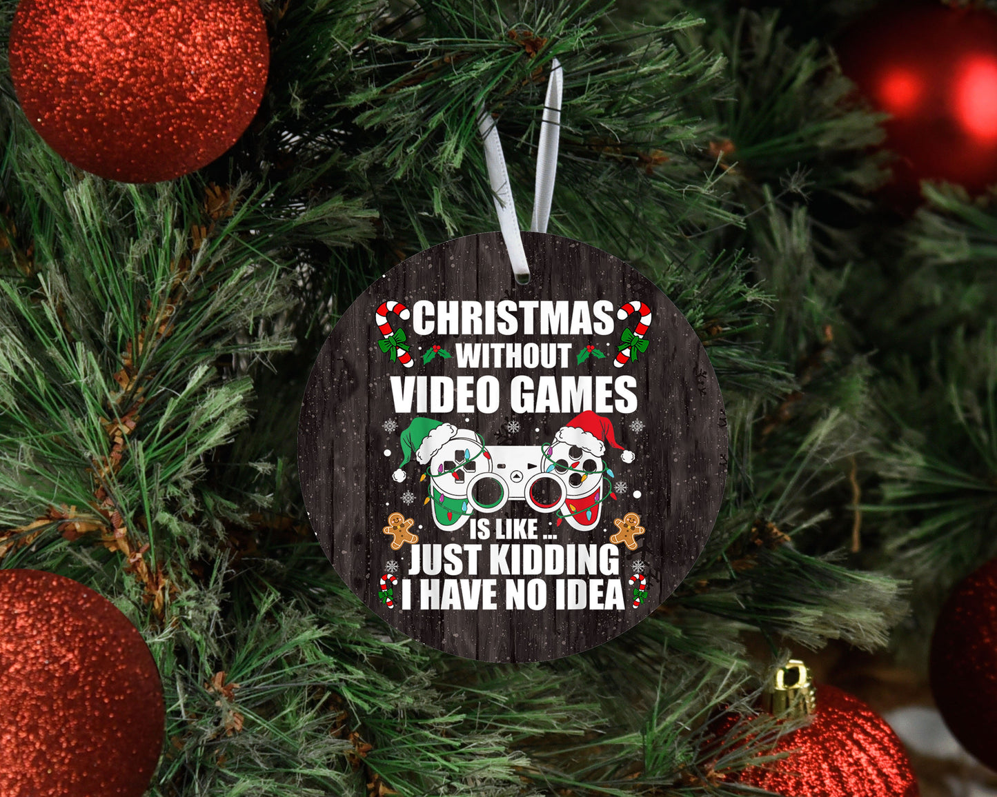 La Navidad sin videojuegos es como una broma. No tengo idea. Adorno navideño redondo de cerámica.