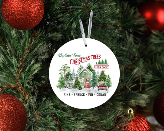 Mistletoe Farms Christmas Tree Farm Round Ceramic Christmas Ornament