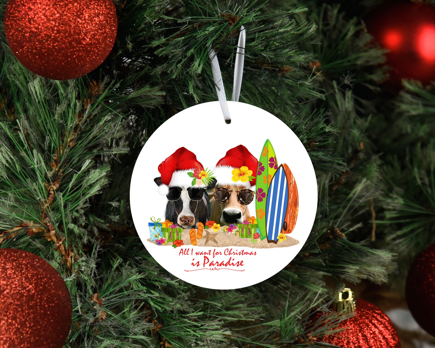All I Want for Christmas is Paradise Round Ceramic Christmas Ornament