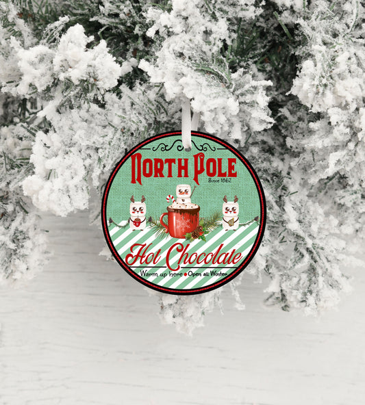 North Pole Hot Chocolate Round Ceramic Christmas Ornament