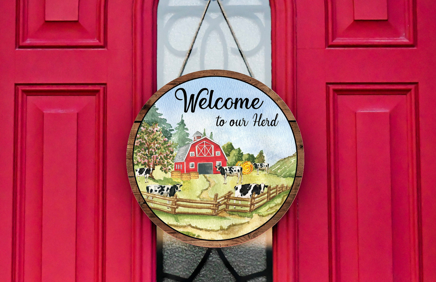 Welcome to Our Herd Round Printed Handmade Wood Sign