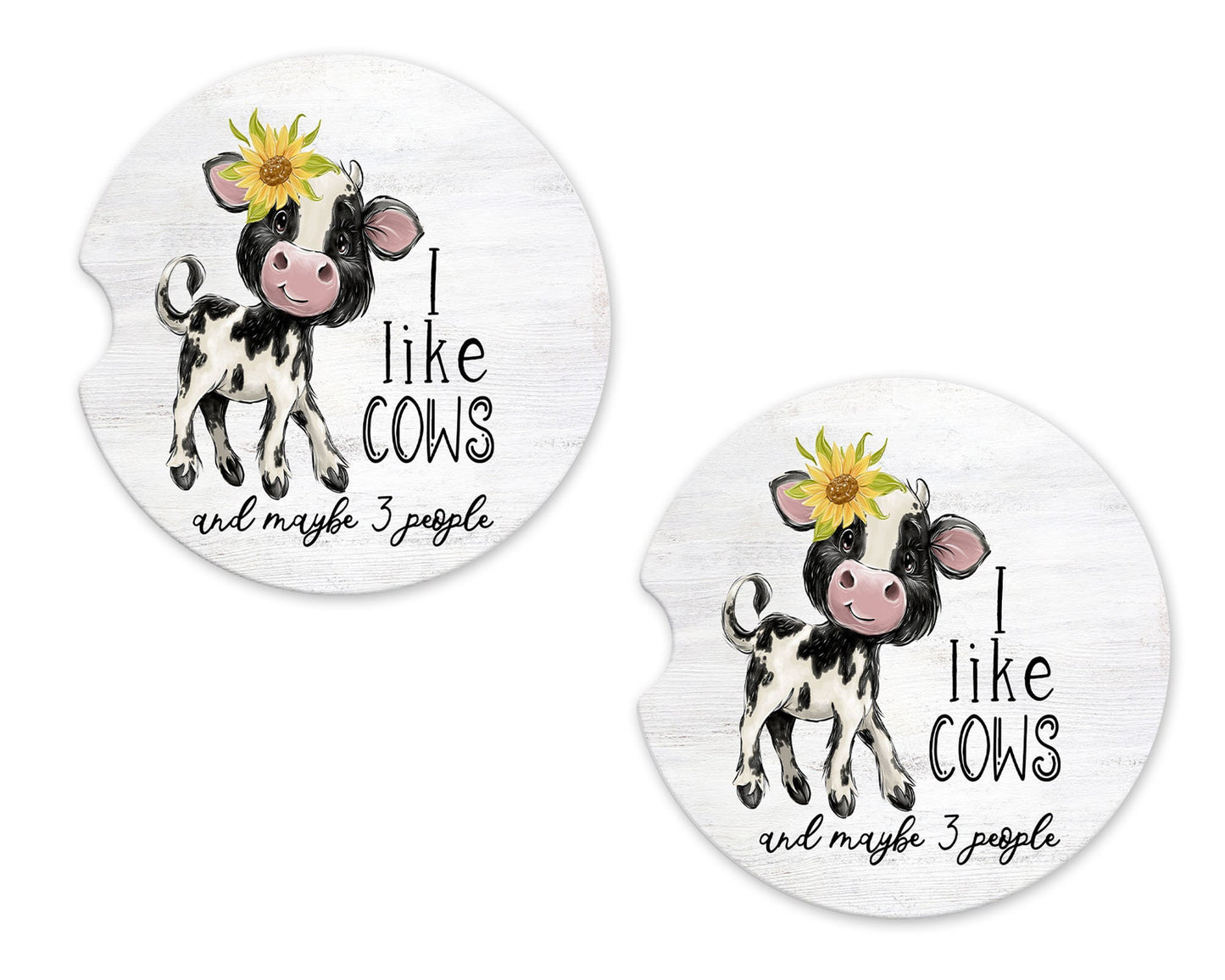Set of 2 I Like Cows and Maybe 3 People Sandstone Car Coasters